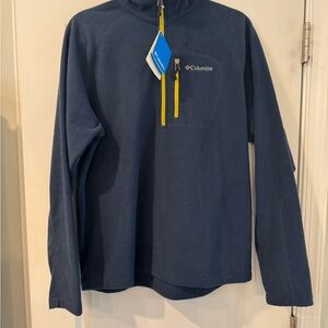 Columbia Quarter Zip Navy Fleece Jacket with Yellow Zippers NWT